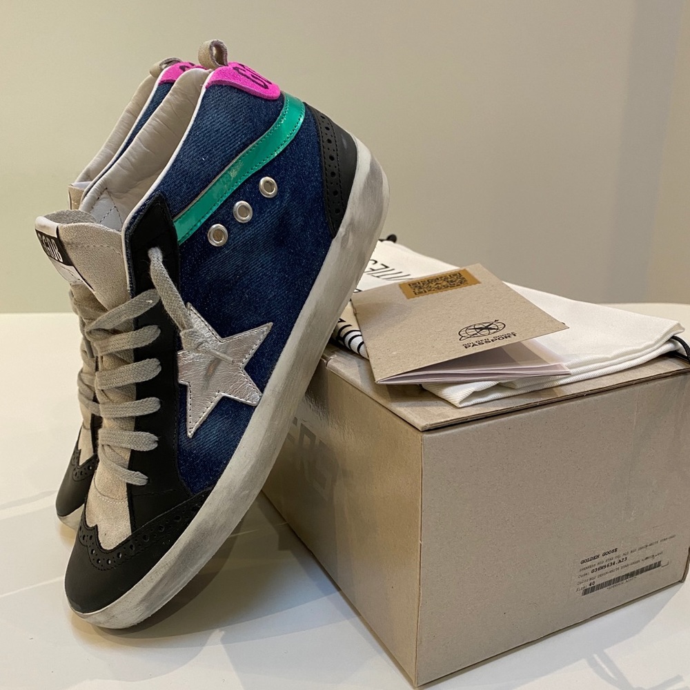 Golden Goose Mid Star Blue Denim/Pink Heel 40 NIB - Picture 4 of 12